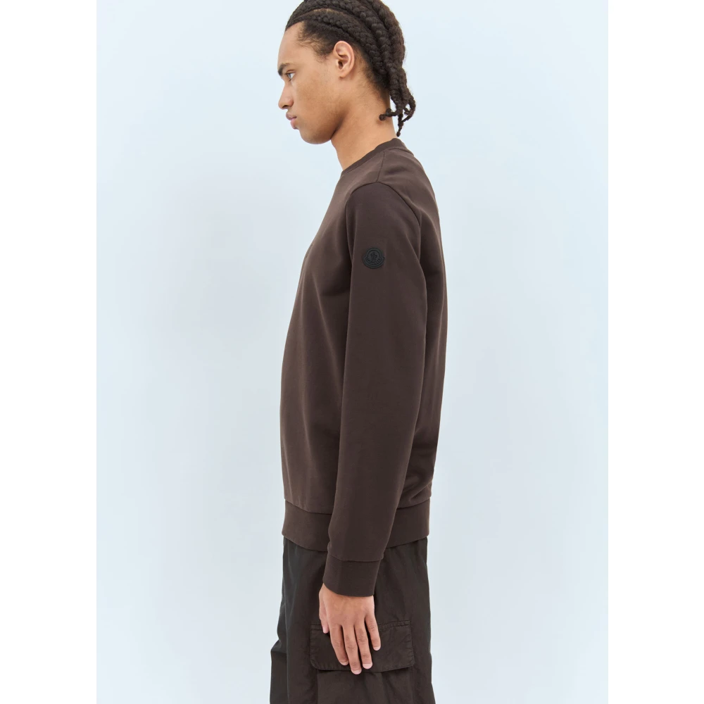 Moncler Katoenen Jersey Logo Borduurwerk Sweatshirt Brown Heren