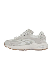 Białe Sneakersy z Materiału Technicznego z Wstawkami z Zamszu