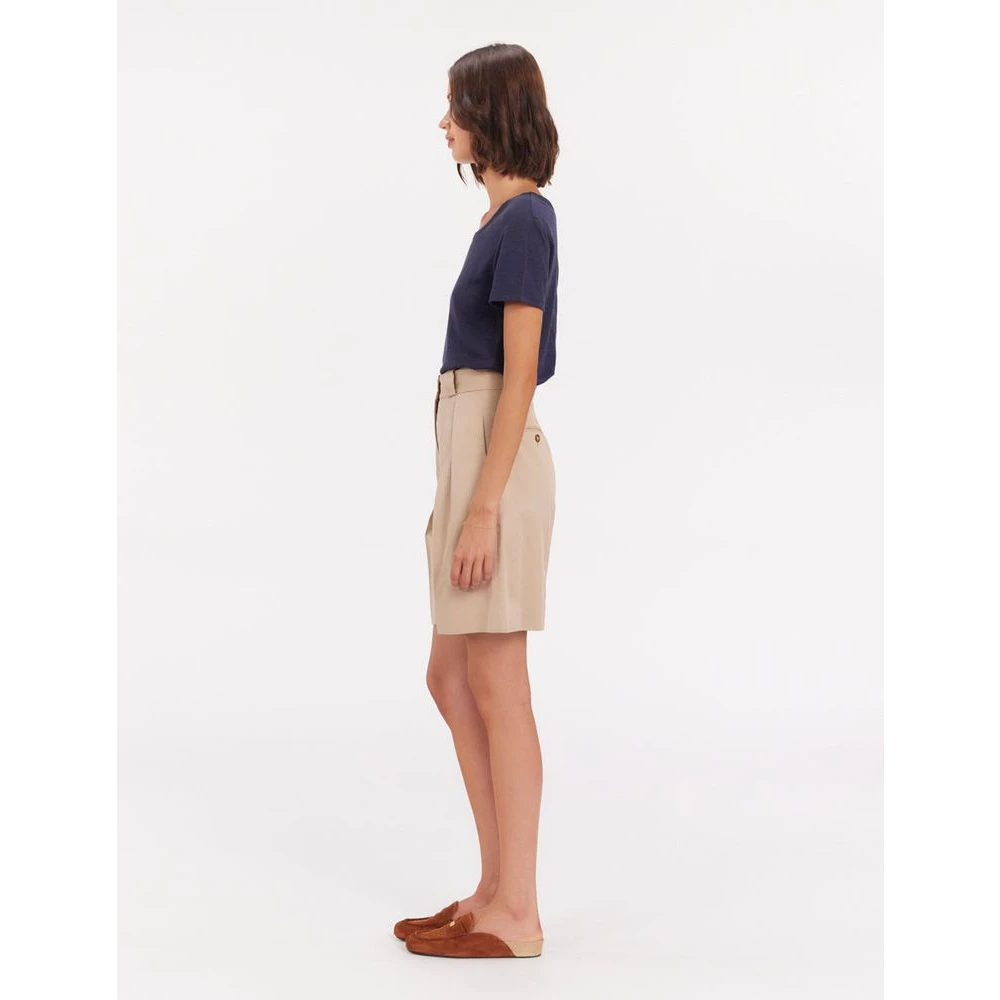 Ines De La Fressange Paris Beige Geplooide Hoge Taille Shorts Beige Dames