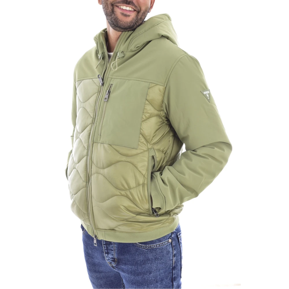Guess Capuchon Bicolor Gewatteerde Jas Green Heren