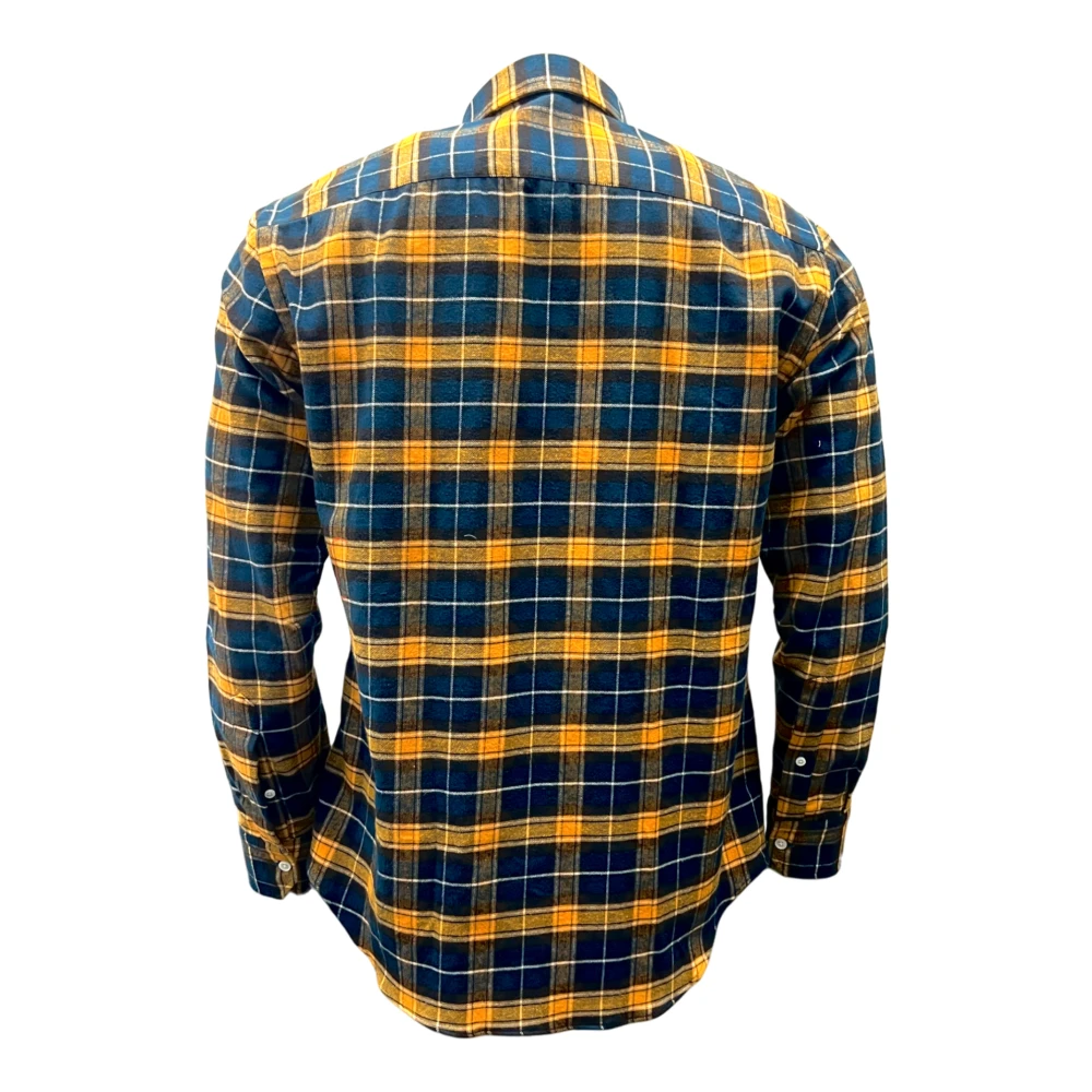 Salvatore Piccolo Napolitaans Flanellen Geruit Overhemd Geel Petrol Bruin Multicolor Heren