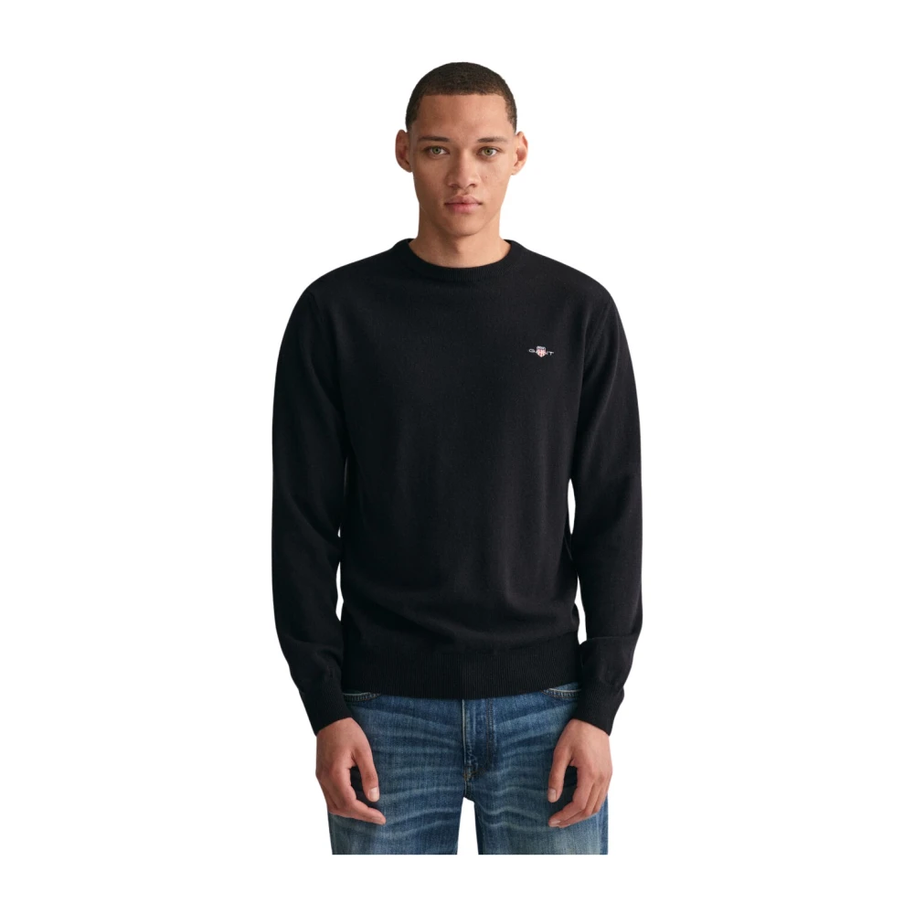 Gant Klassieke Wollen Trui Black Heren