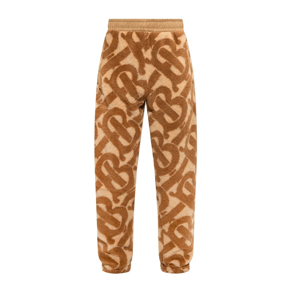 Burberry Men's Brown Monogram Pattern Wool Trousers