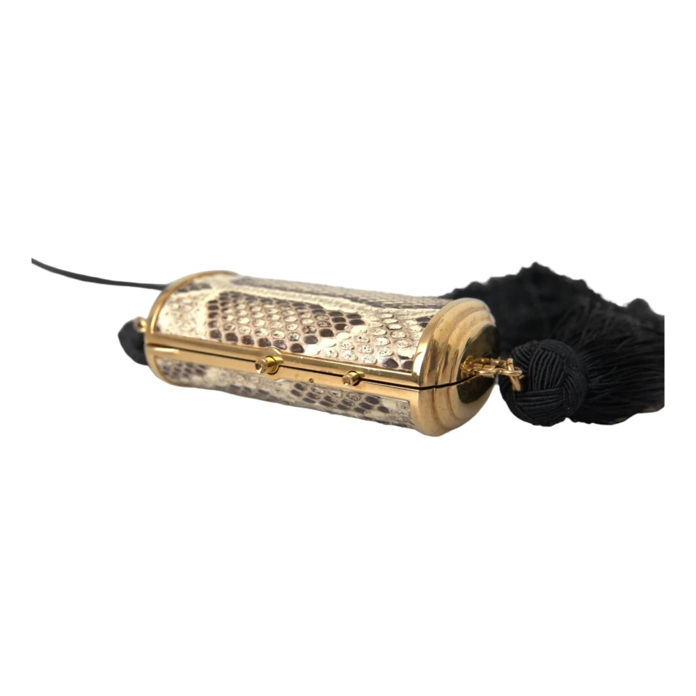 Dolce & Gabbana Python Leren Mini Spiegel Kwast Tas Beige Dames