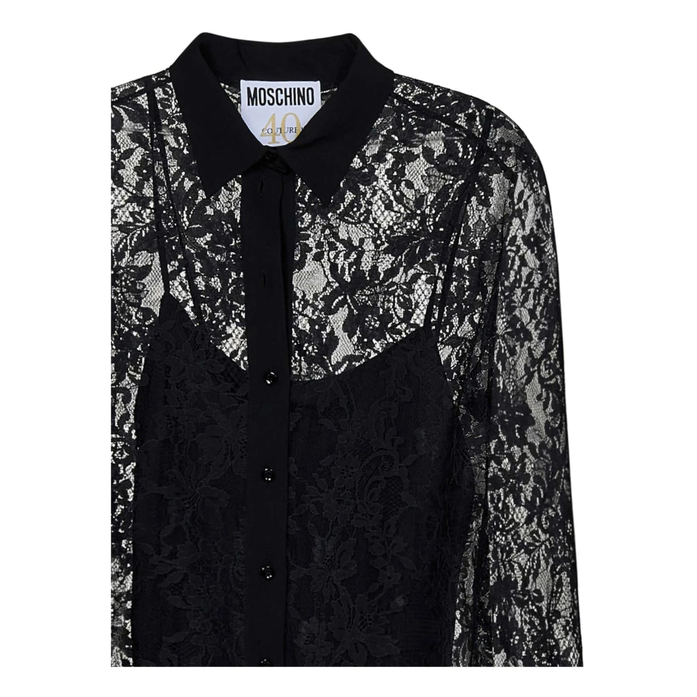 Moschino Zwart bloemenkanten shirt met satijnen tanktop Black Dames
