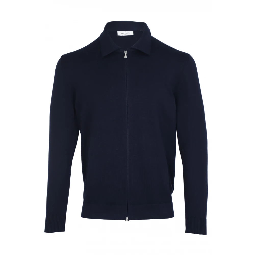 Gran Sasso Donkerblauwe Gebreide Sweater met Ritssluiting en Geribbelde Details Blue Heren