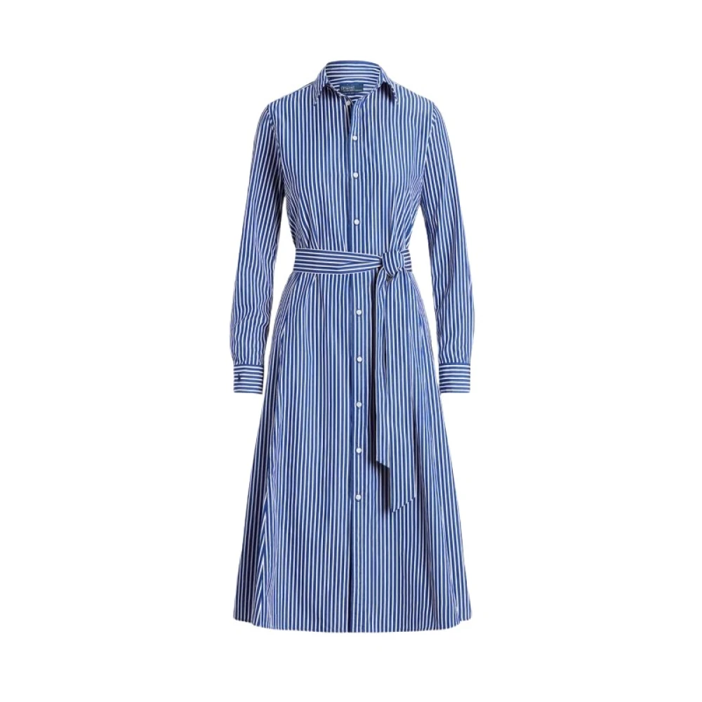 Ralph Lauren Kvinno Blå Klänningar Dam, Xl, Bomull, Belted Striped Cotton Shirtdress