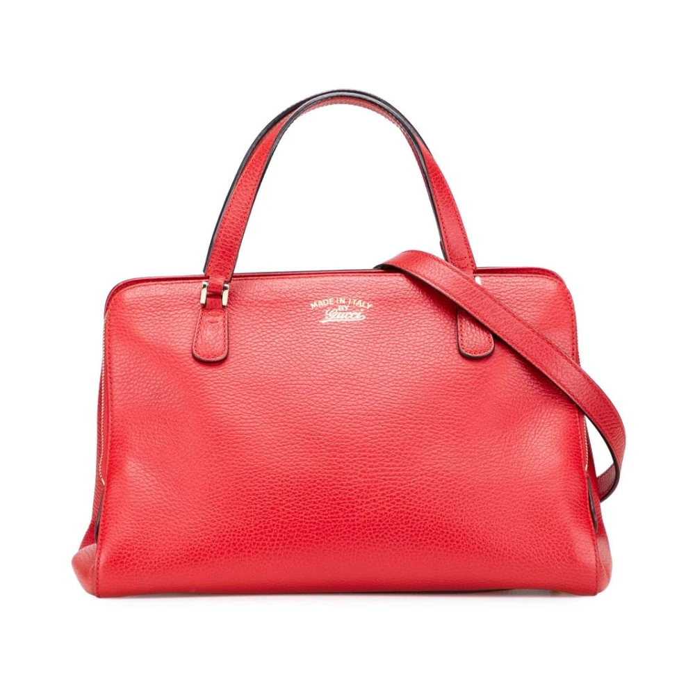 Gucci Vintage Women's Red Pre-Owned Italian Leather Tote Bag With Shoulder Strap