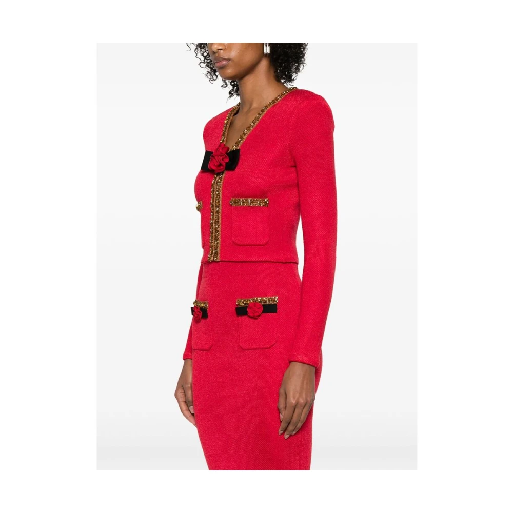 Self Portrait Bloedrode cardigan met broche detail Red Dames