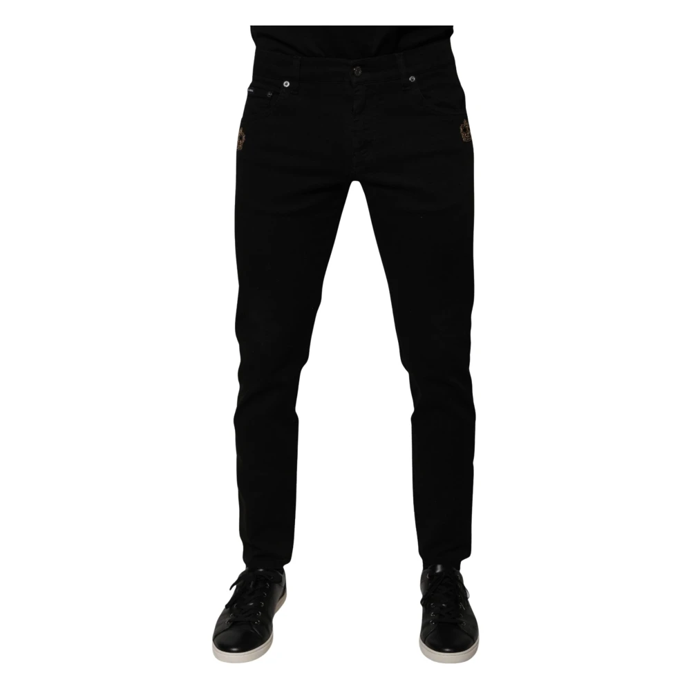 Dolce & Gabbana , Slim Fit Jeans, Male, Black, M, Slimfit Jeans Crown Patch Detail
