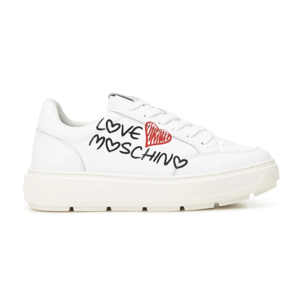 Love Moschino Women's White Sneakers, 5 Uk, Graffiti Logo Leather Trainers
