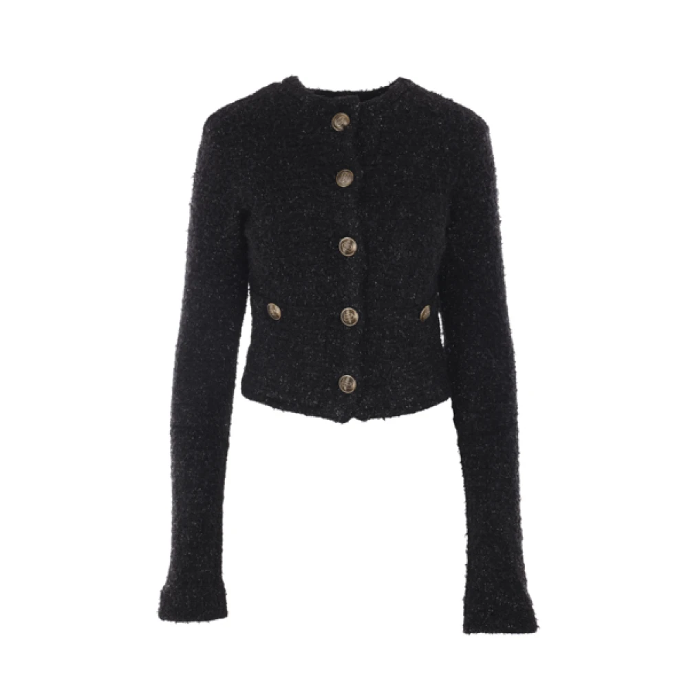 Balenciaga Innovatieve Tweed Top met Logo Knopen Black Dames