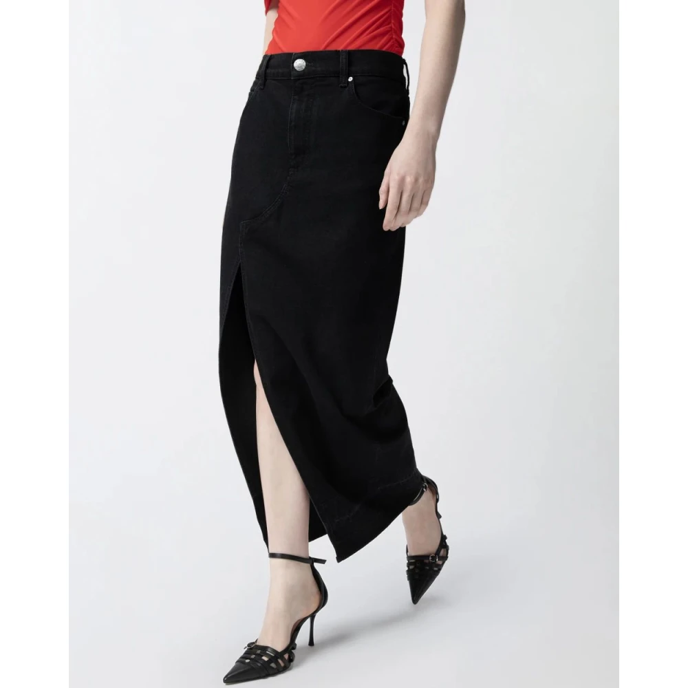 pinko Zwarte Denim Maxi Rok met Voor Split Black Dames
