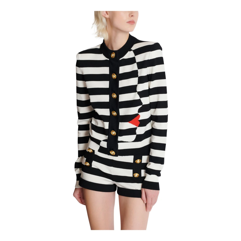 Balmain Gebreide Marinière cardigan met gezichtsmotief Black Dames