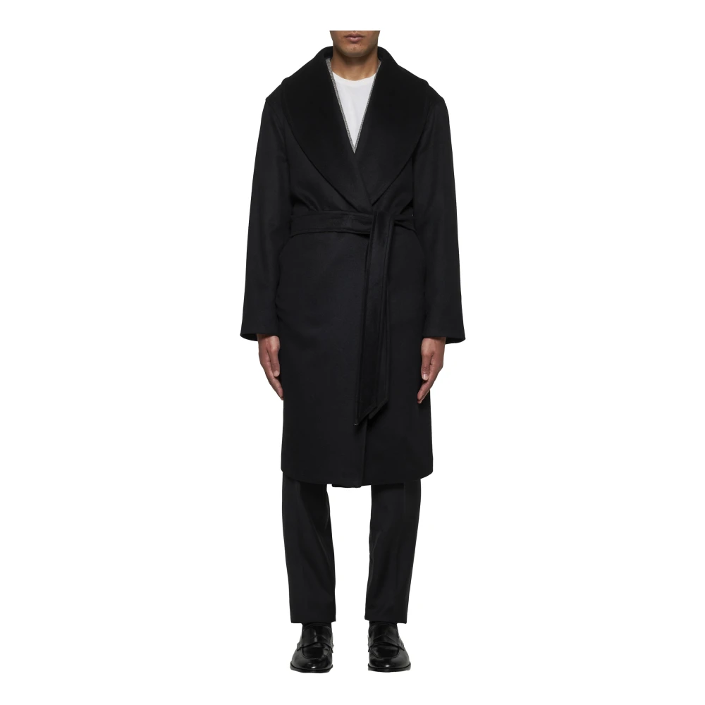 Tagliatore Zwarte wollen jas met sjaalkraag Black Heren