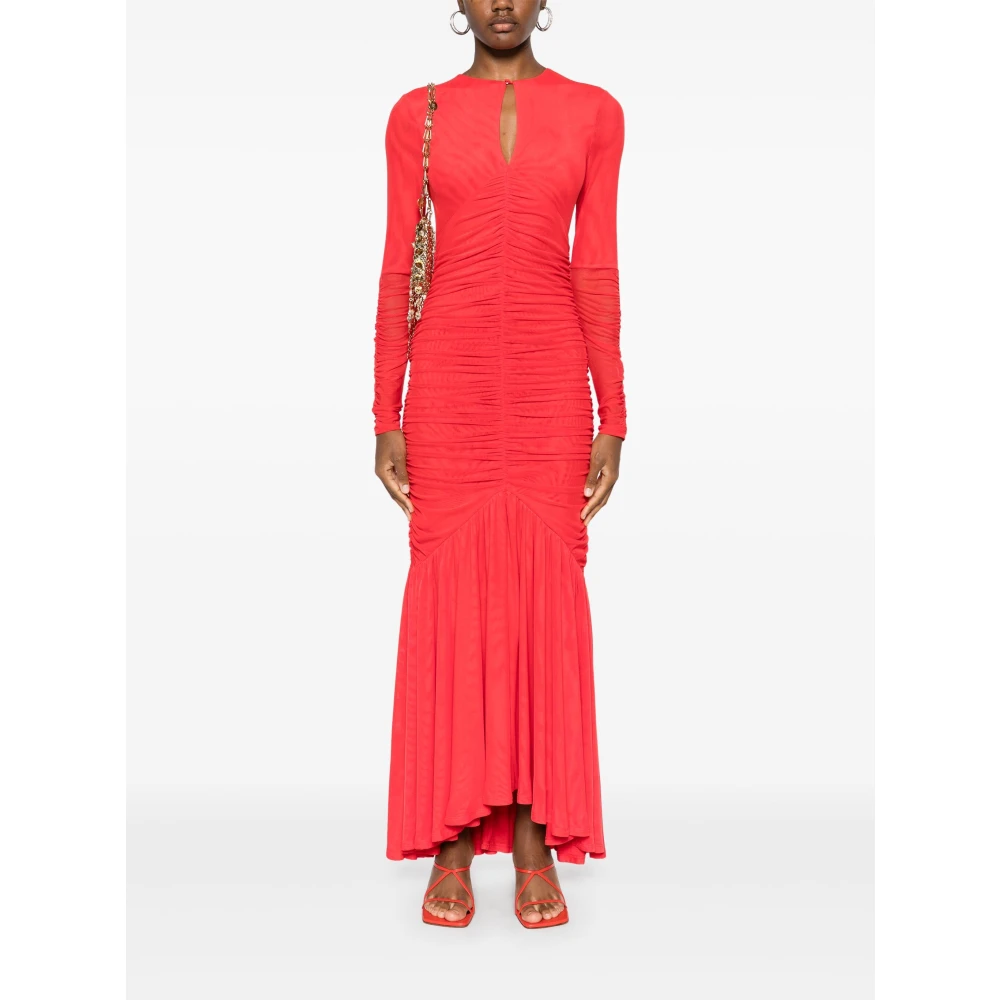 Rotate Birger Christensen Rode Jurk met Ruches en V-hals Red Dames