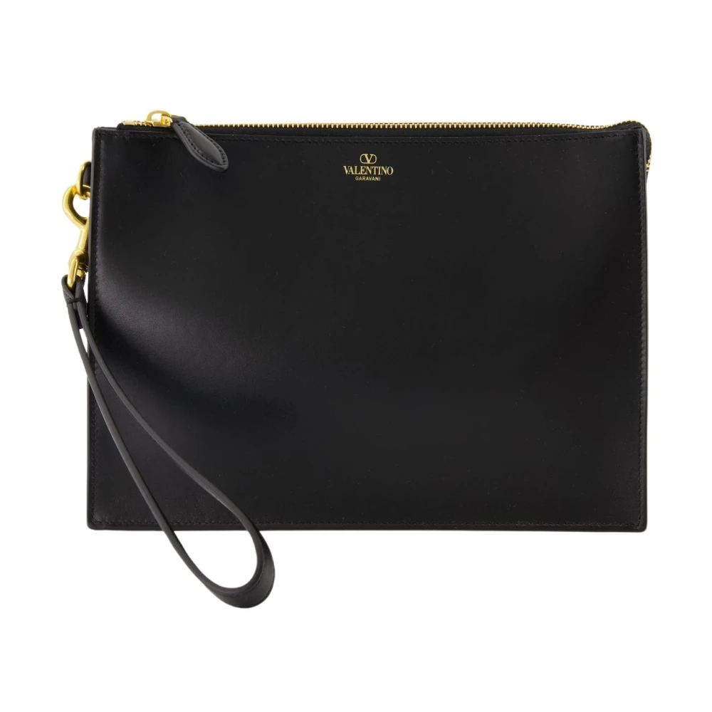 Valentino Garavani Leren Clutch met Afneembare Band Black Heren