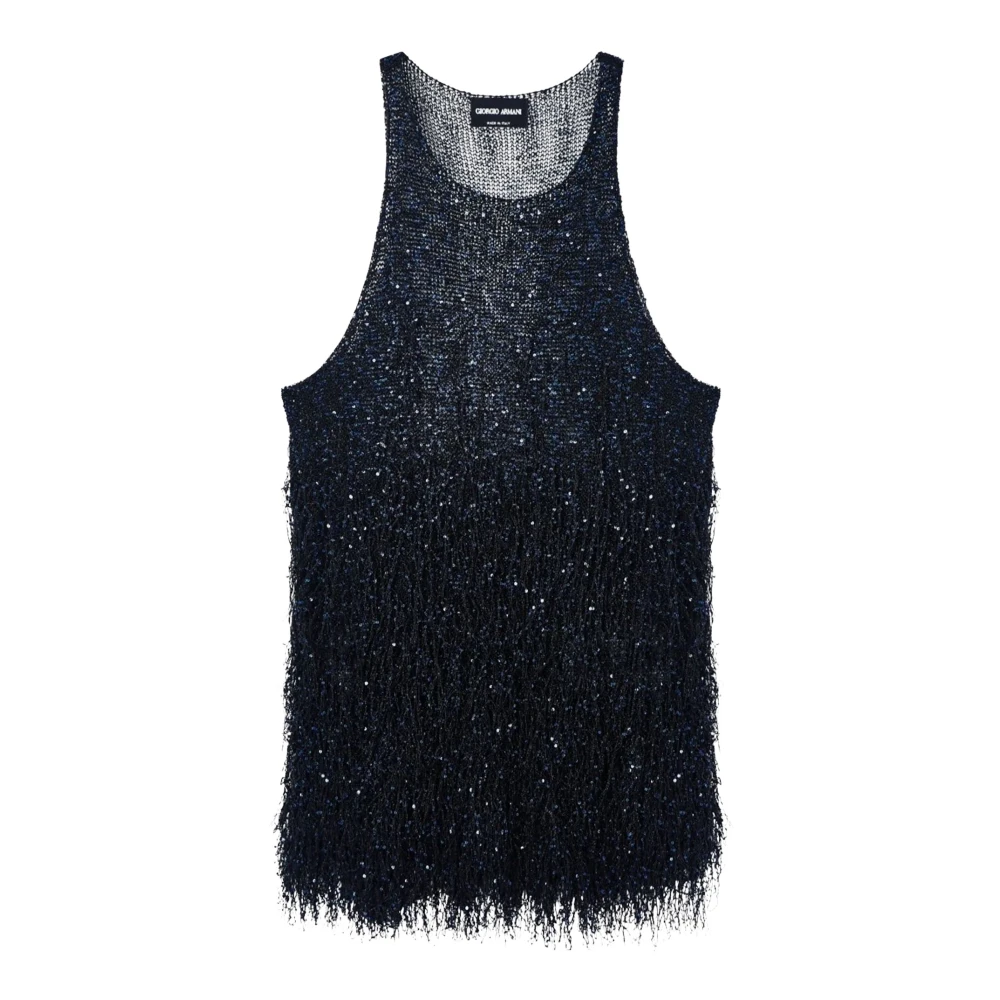 Giorgio Armani Donna Blu - Top In Jersey Lurex Con Frange - Tops - M