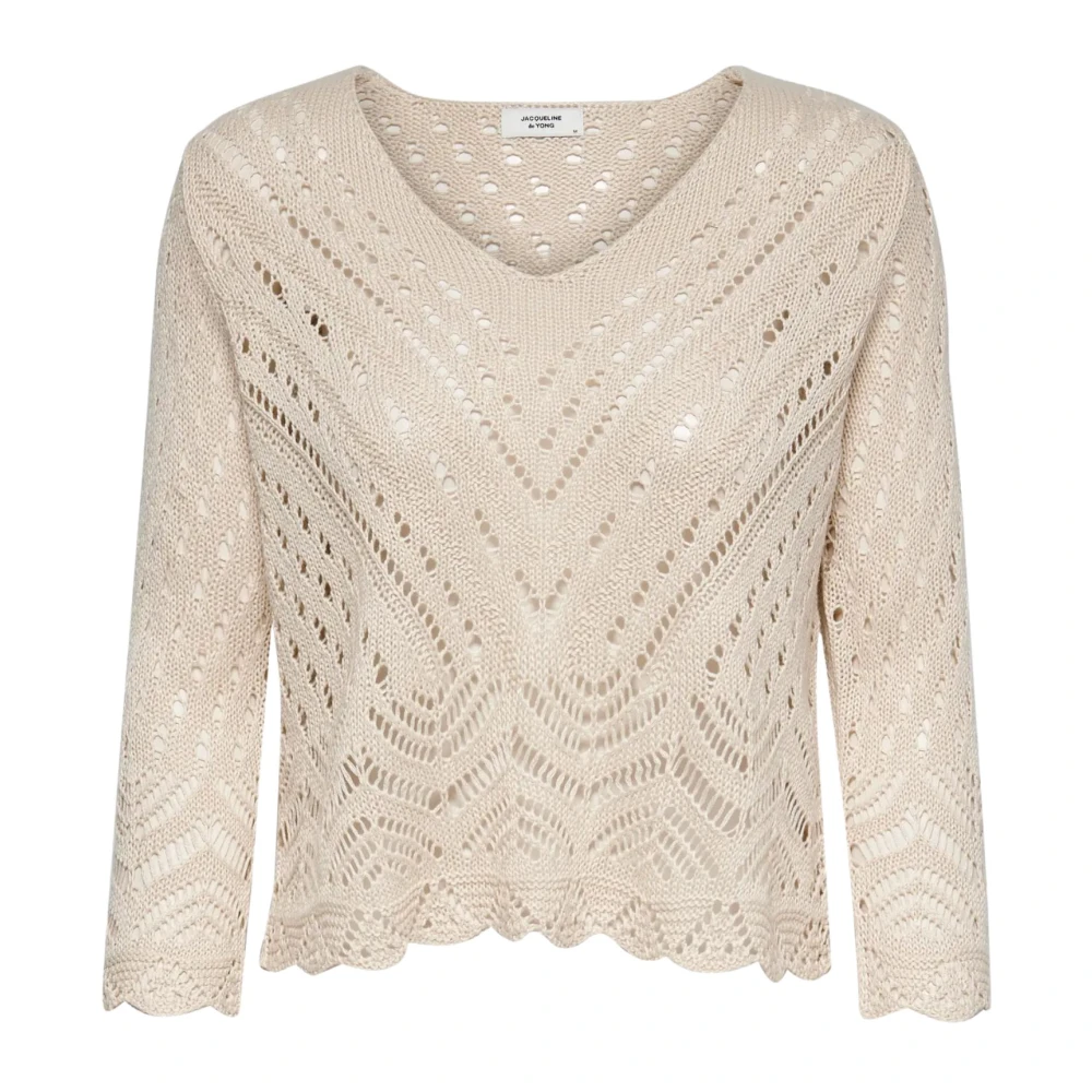 Jacqueline De Yong Women's Beige New Sun 3/4 Cropped Pullover - V-Neck Knitwear - Xs - Knitwear