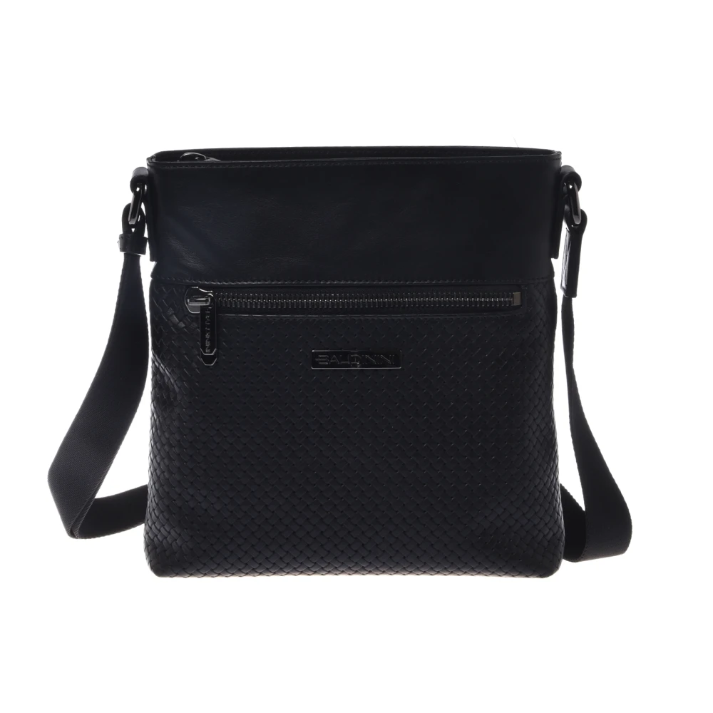 Baldinini Men's Black Cross Body Messenger, One Size, Woven Print Crossbody Bag