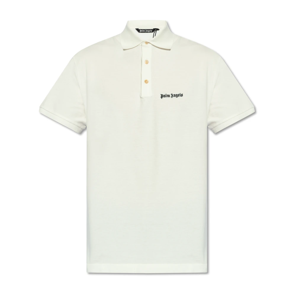 Palm Angels Men's Beige Polo Shirt With Logo - Polo Shirts - S - Tops