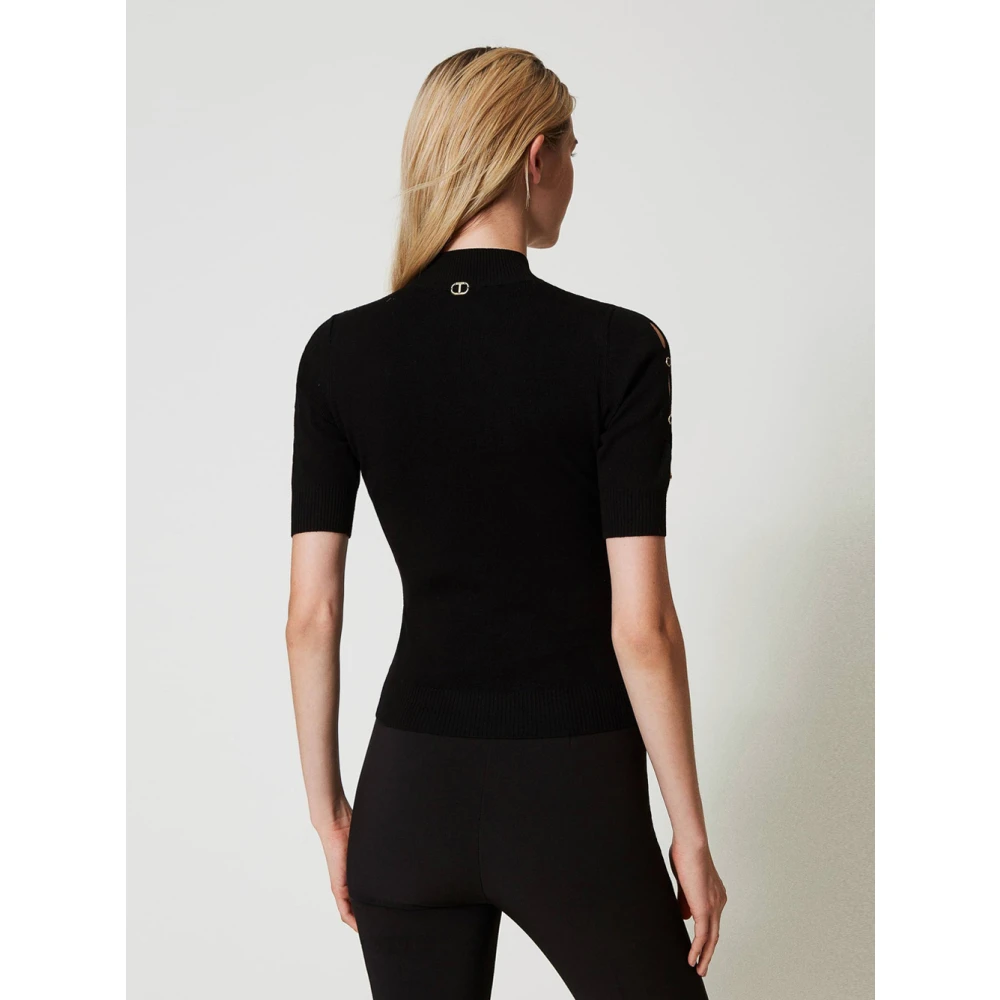 Twinset Zwarte coltrui met studs Black Dames