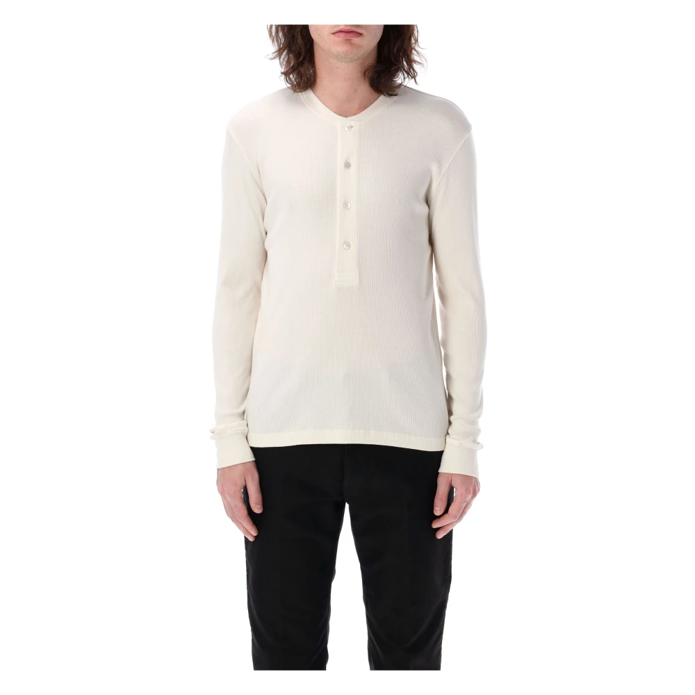 Tom Ford Ivory Rib Henley T-Shirt Polo Beige Heren