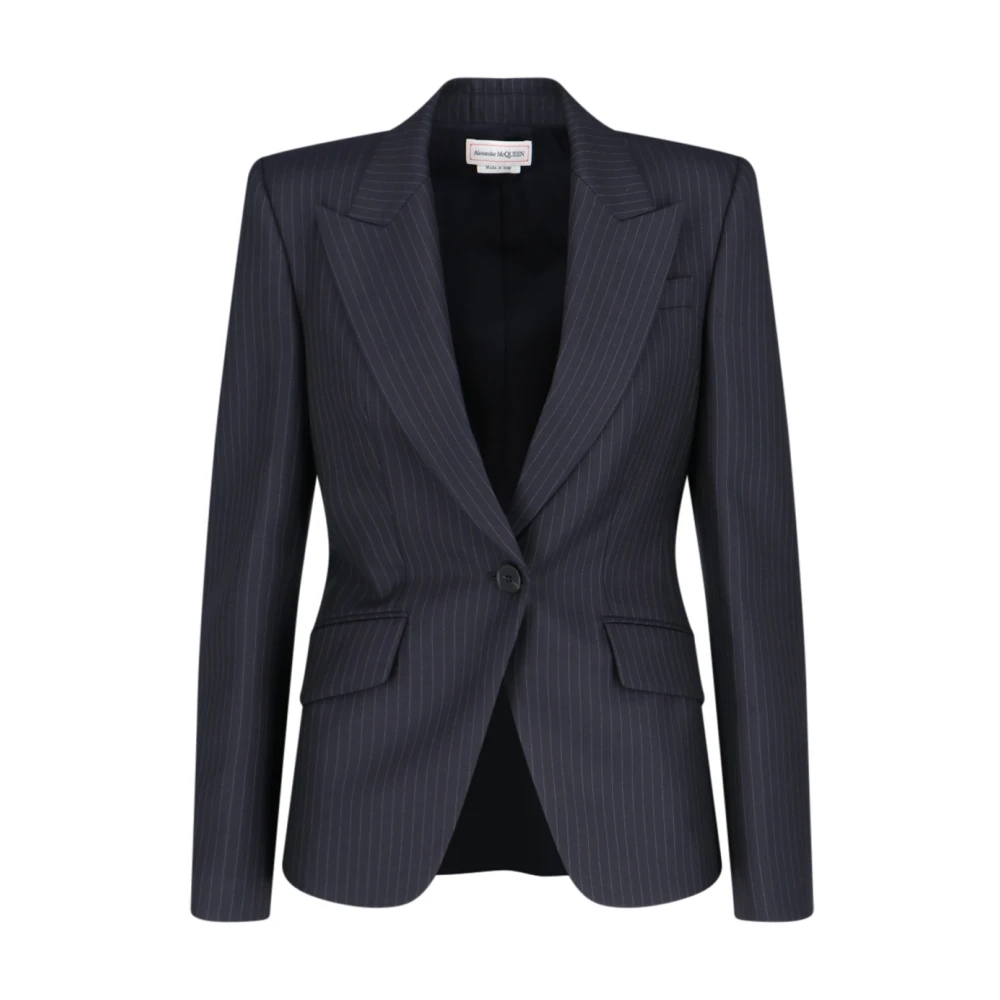 Alexander mcqueen Grijze Wollen Pinstripe Jas Gray Dames