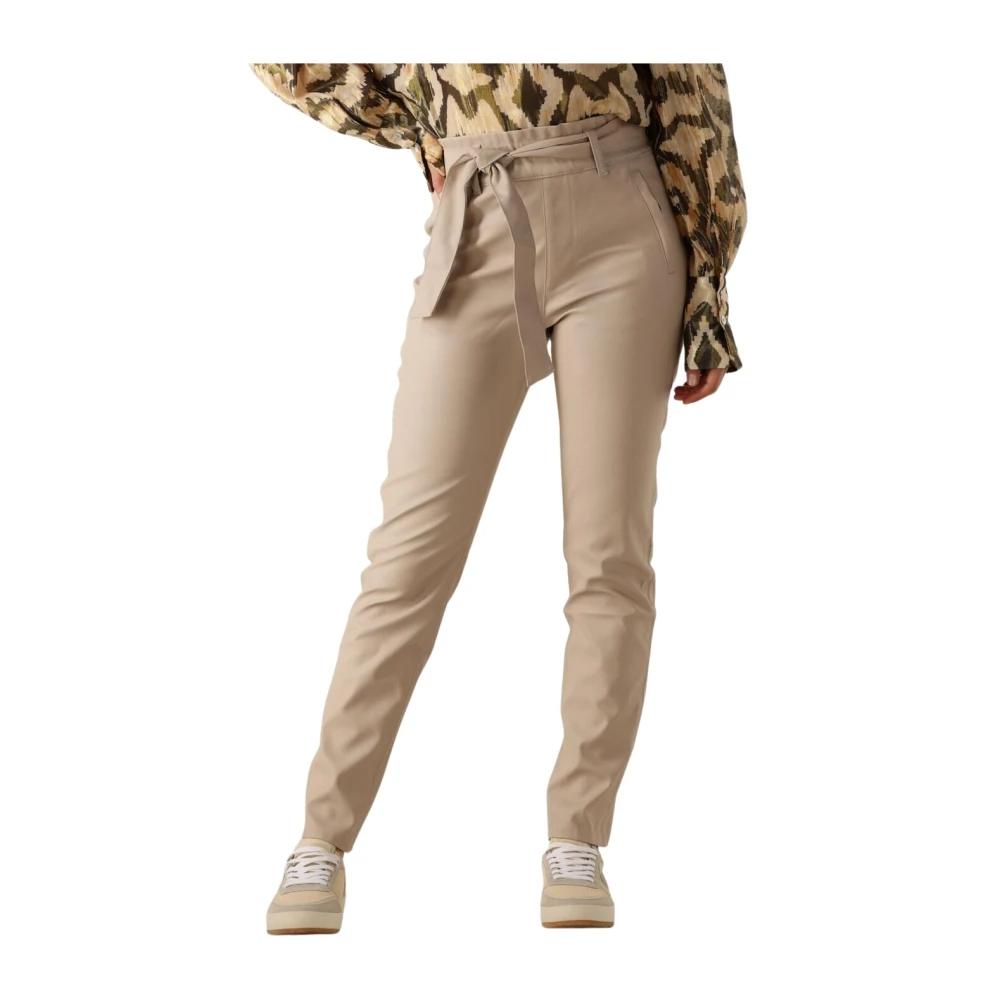 Knit-ted Zand Leren Pantalon Stijl Beige Dames