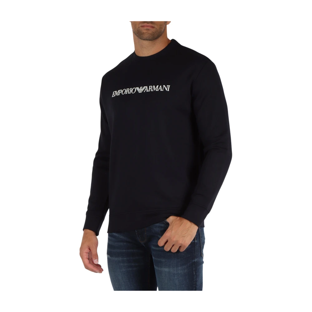 Emporio Armani Katoen Modal Sweatshirt Essential Logo In reliëf Blue Heren