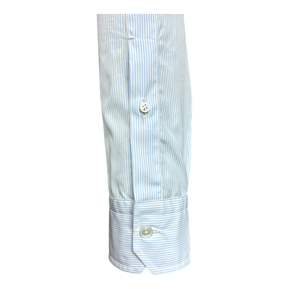 Salvatore Piccolo Napolitaans Gestreept Overhemd Lichtblauw Blue Heren