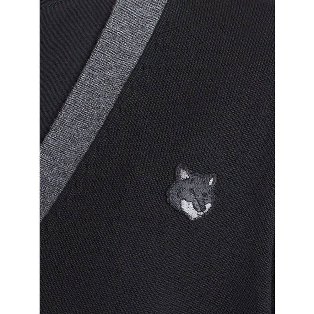 Maison Kitsuné Geborduurde Logo Wollen Vest Black Heren