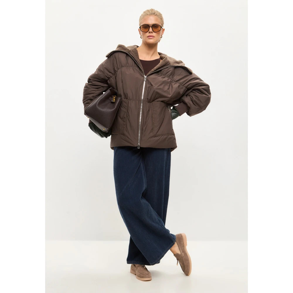 Cesare Gaspari Shearling-Kraag Pufferjas Chocolade Brown Dames