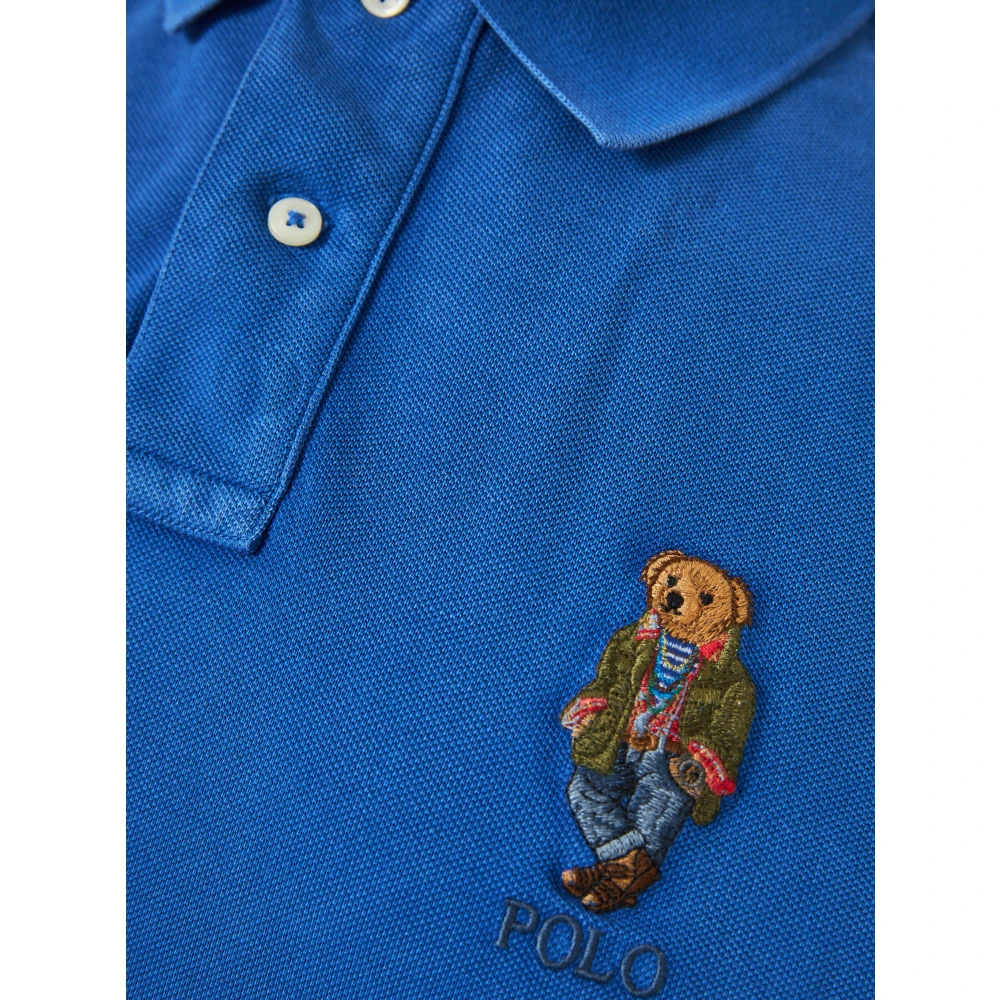 Polo Ralph Lauren Geborduurde 'Polo Bear' Katoenen Poloshirt Blue Heren