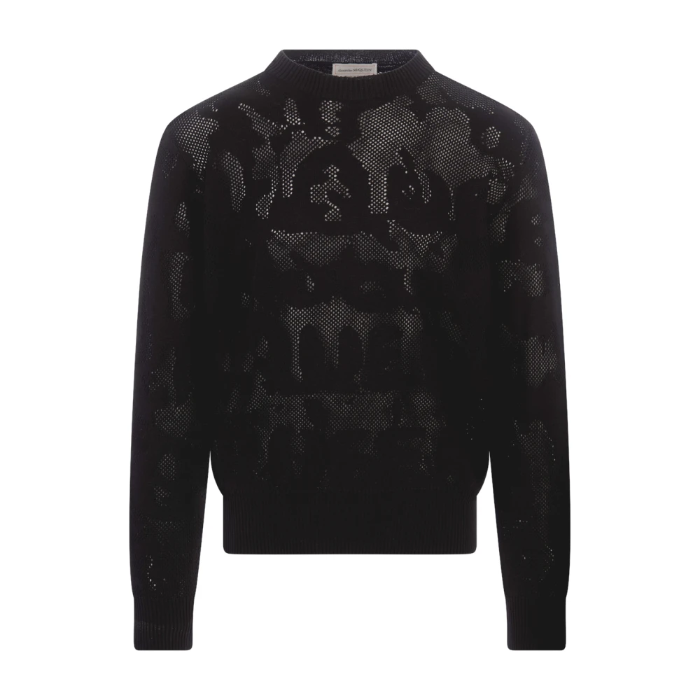 Alexander mcqueen Zwarte Crew-Neck Sweater met Graffiti Patroon Black Heren