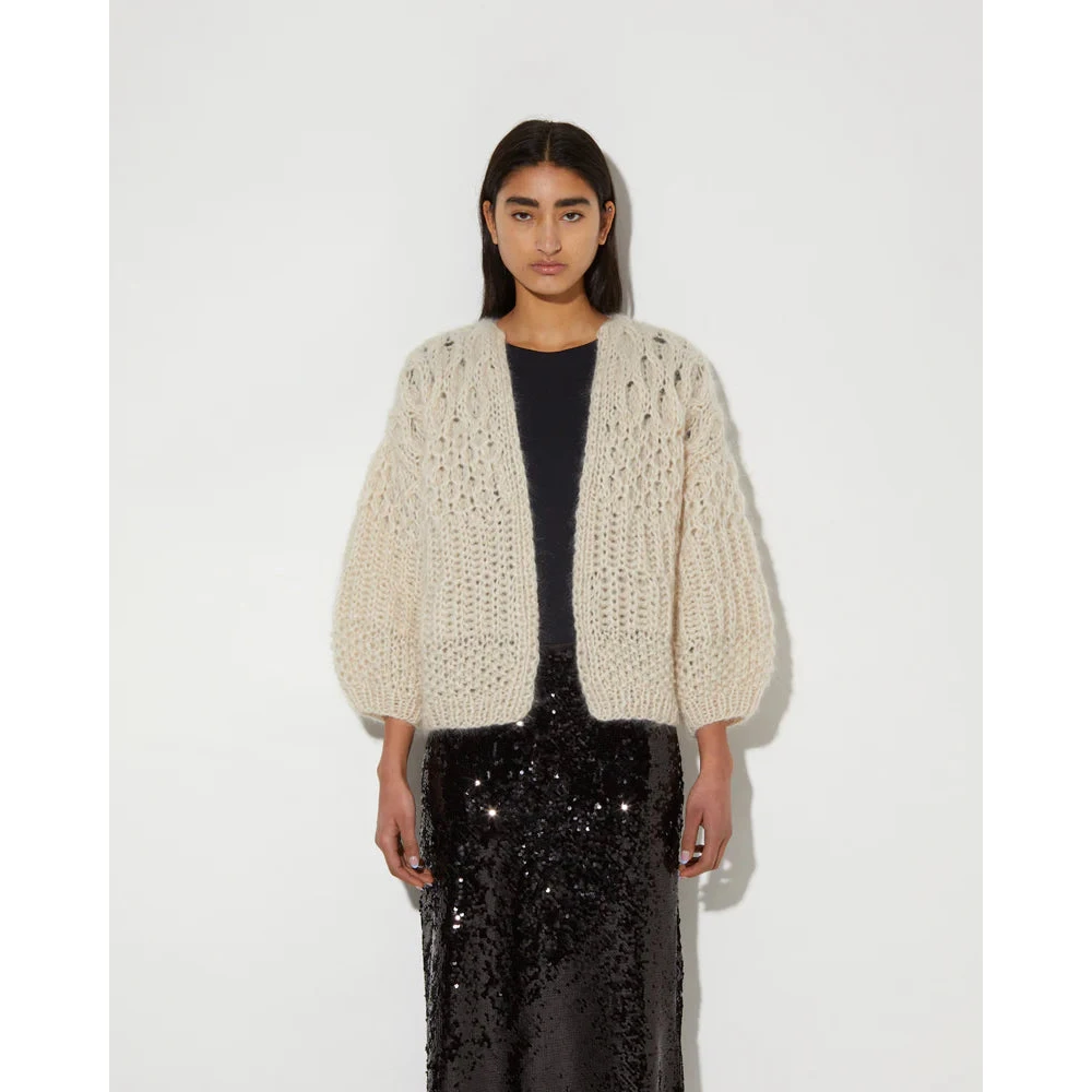 Maiami Mohair Structuren Bomber Cardigan Beige Dames