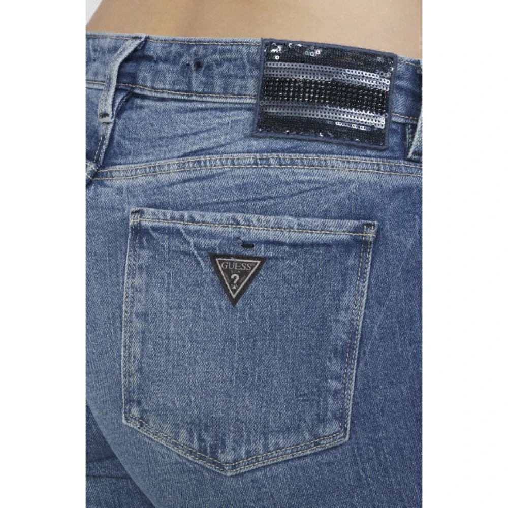 Guess Blauwe Skinny Jeans met Patched Logo en Rhinestone Design Blue Dames