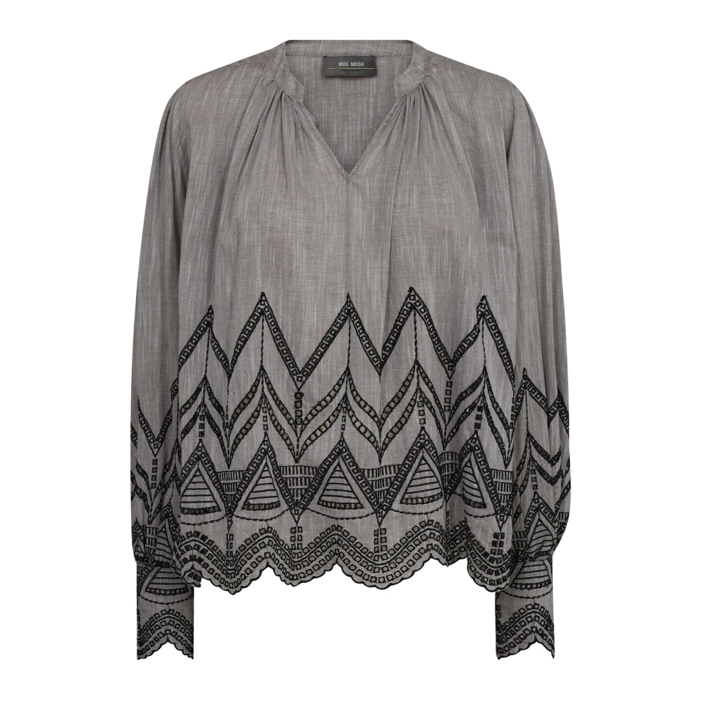 MOS MOSH Geborduurde Blouse Rain Drum Gray Dames