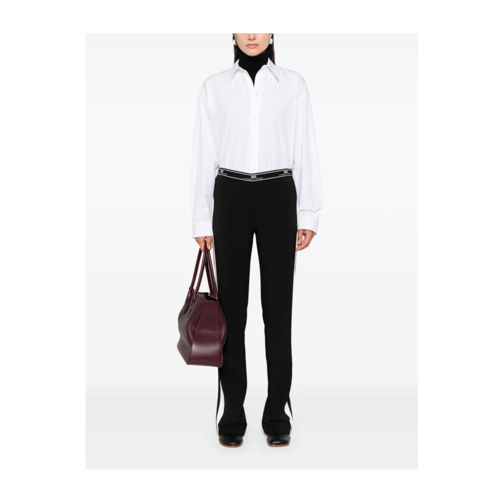 Elisabetta Franchi Zwarte Rechte Broek met Splitten Black Dames