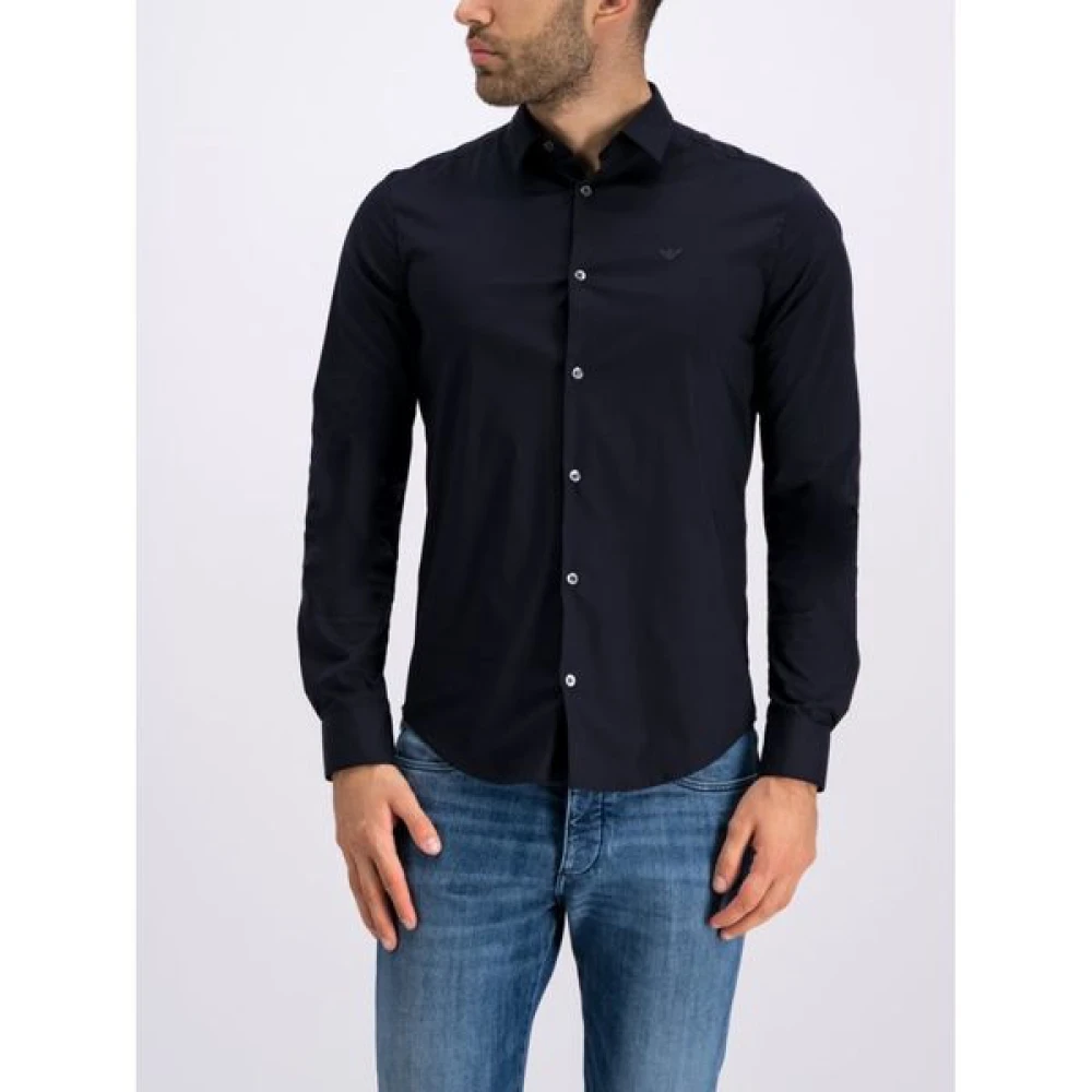 Emporio Armani Navy Blauw Slim Fit Overhemd Black Heren