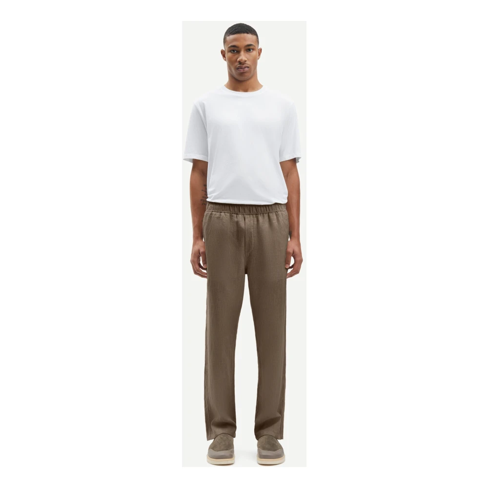 Samsøe Linnen broek met trekkoord en regular fit Brown Heren
