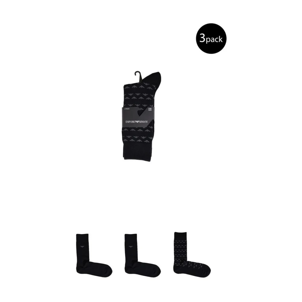 Emporio Armani Zwarte Katoenen Crew Socks AllOver Logo Black Heren