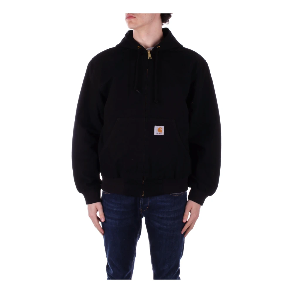 Carhartt Wip Svart Huvjacka Logo Kappa Dragkedja Fickor