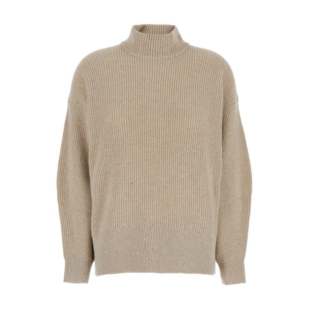 BRUNELLO CUCINELLI Beige Lurex Hoge Hals Sweater Beige Dames
