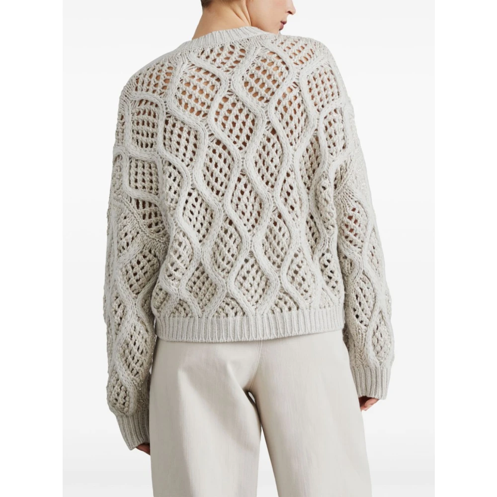 BRUNELLO CUCINELLI Grijze Trui met Golfpatroon Gray Dames
