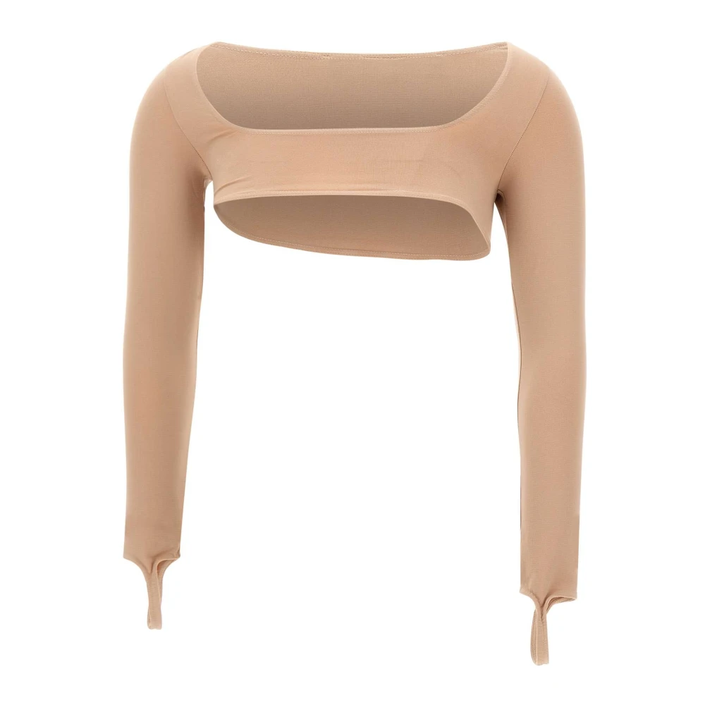 Andrea Adamo Jersey Top Beige Lange Mouw Slim Fit Beige Dames