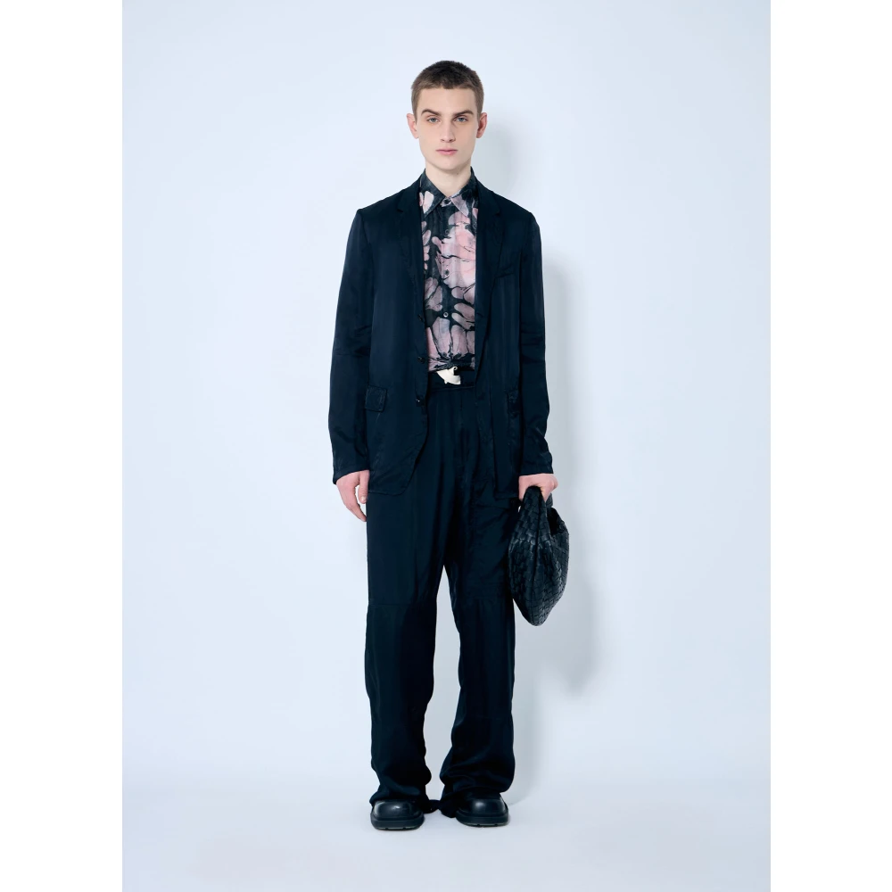 Dries Van Noten Blazer in satijn met sjaalkraag Blue Heren