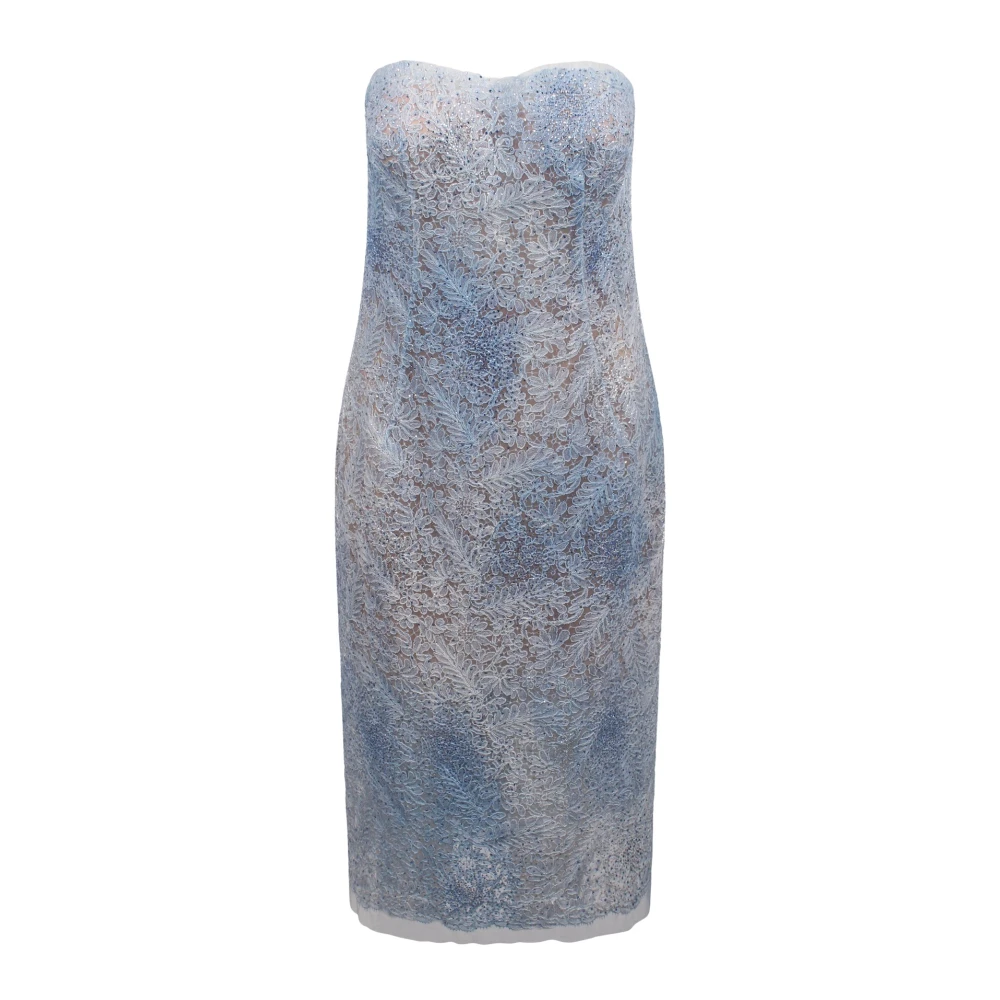 Ermanno Scervino Kanten Bustier Midi Jurk met Strass Versiering Blue Dames