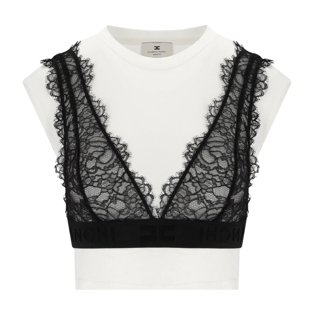 Elisabetta Franchi Kanten Bralette Jersey T-shirt White Dames