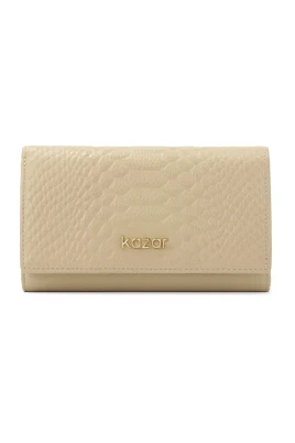Beige plånbok dekorerad med exotisk prägling